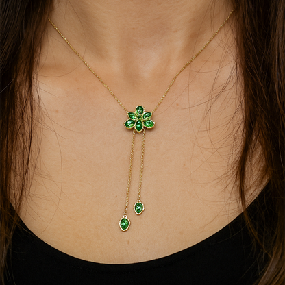 "Kadınına" Zümrüt Taşlı Bronş Kolye Notlu ve Kutulu