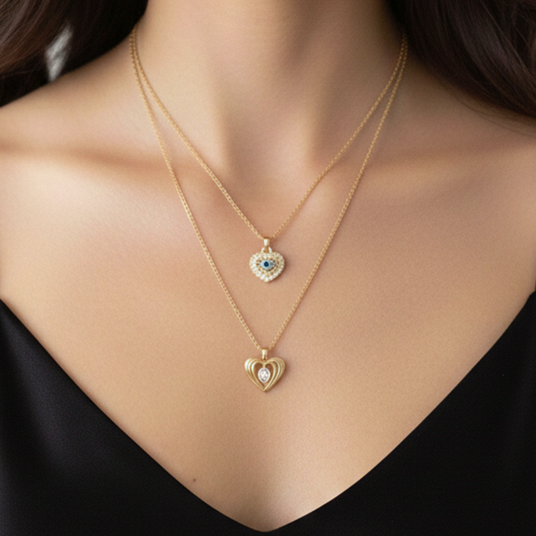 "Kadınına" Çift Kalp Kolye Anlamlı Not ve Kutulu