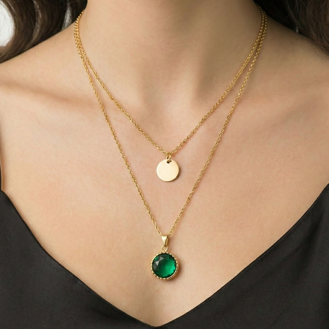 "Kadınına" Zümrüt Renk Damga Kolye Anlamlı Not ve Kutulu