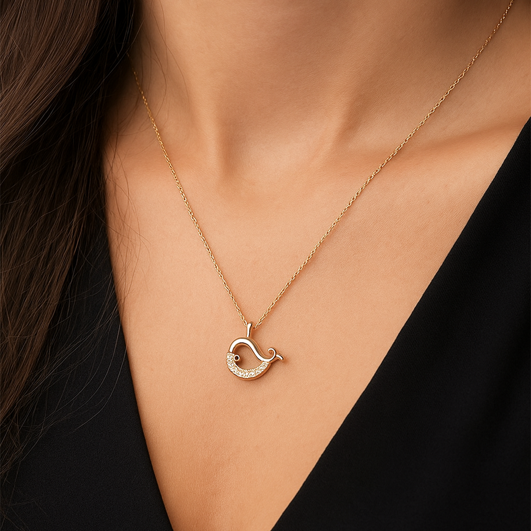 "Kadınına" Kristal Taşlı Balina Kolye Anlamlı Not ve Kutulu