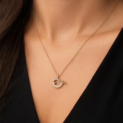 "Kadınına" Kristal Taşlı Balina Kolye Anlamlı Not ve Kutulu