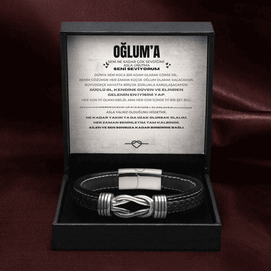 Oğlunuz İçin Sonsuzluk Düğümü Bileklik Notlu Hediye Kutulu