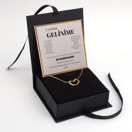 "Gelinime" Kalp Çelik Kolye Notlu ve Hediye Kutulu