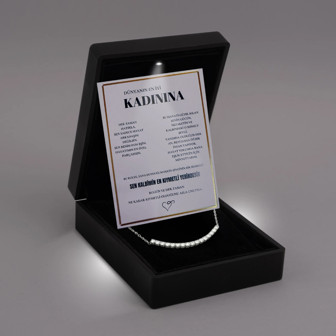 "Kadınına" Sıra Taşlı Kolye Anlamlı Not ve kutulu