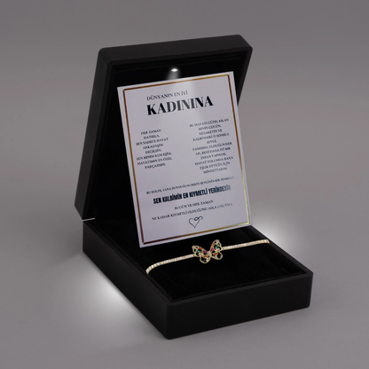 "Kadınına" Harmoni Kristal Taşlı Kelebek Bileklik Notlu ve Kutulu