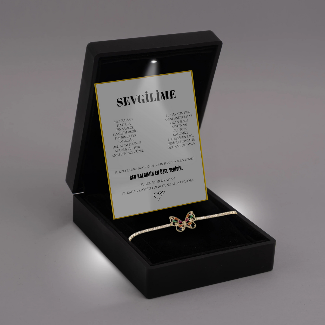 "Sevgilime" Harmoni Kristal Taşlı Kelebek Bileklik Notlu ve Kutulu
