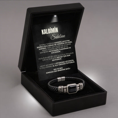 Kalbimin Sahibine Fantastik Oniks Doğal Taş Bileklik + Dünyanın En İyi Annesine Yonca Kolye
