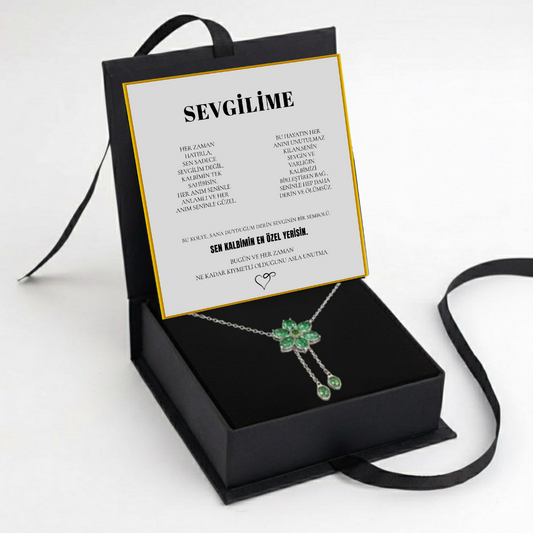 "Sevgilime" Zümrüt Taşlı Bronş Kolye Notlu ve Kutulu