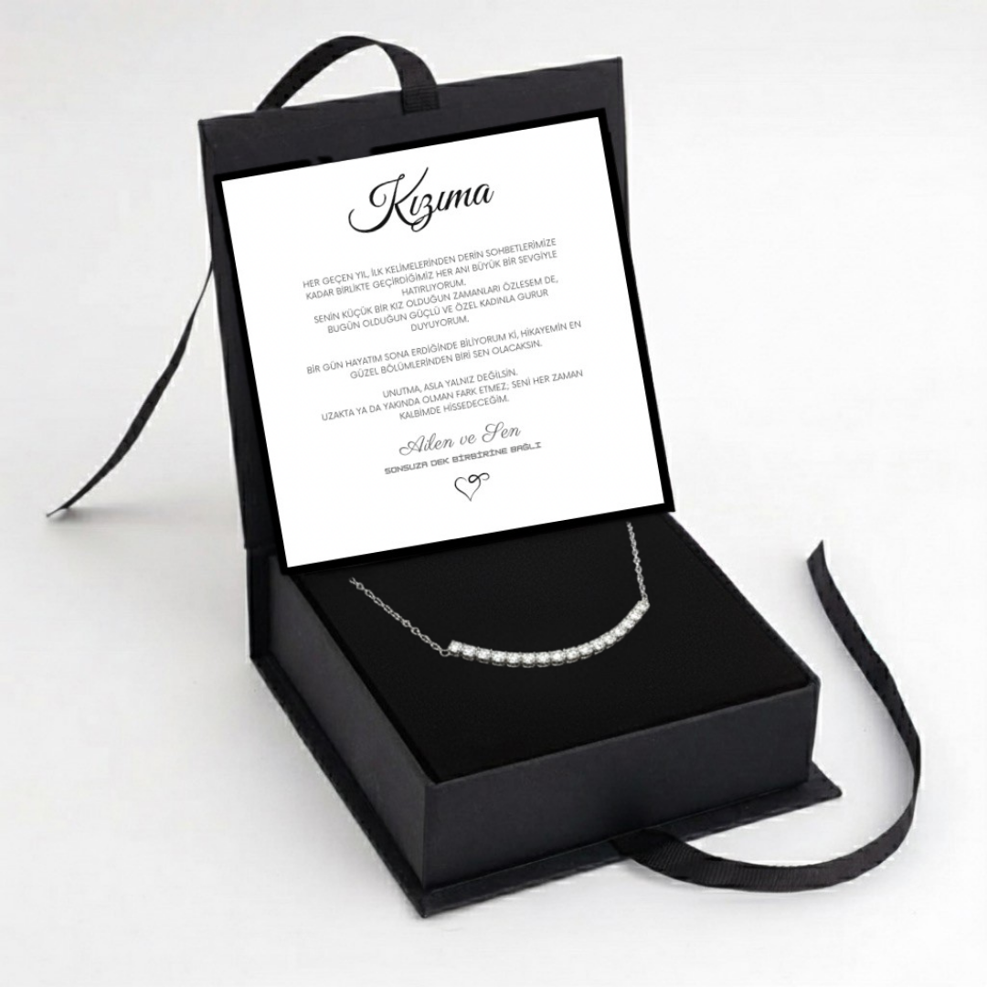 "Kızıma" Sıra Taşlı Kolye Anlamlı Not ve kutulu