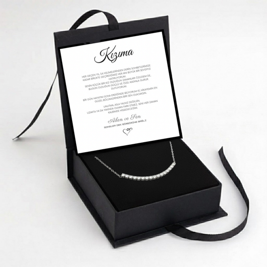 "Kızıma" Sıra Taşlı Kolye Anlamlı Not ve kutulu