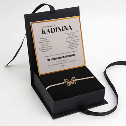 "Kadınına" Harmoni Kristal Taşlı Kelebek Bileklik Notlu ve Kutulu