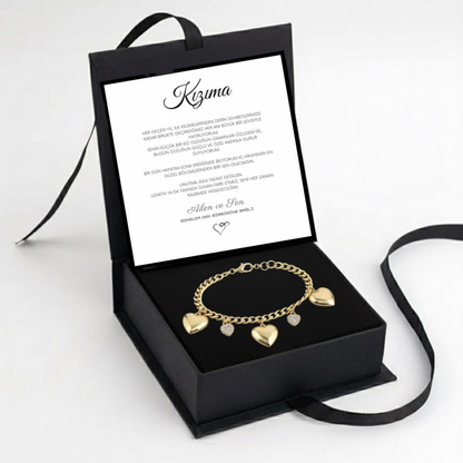 "Kızıma" Balon Kalpli, Charmlı Bileklik Anlamlı Not ve Kutulu