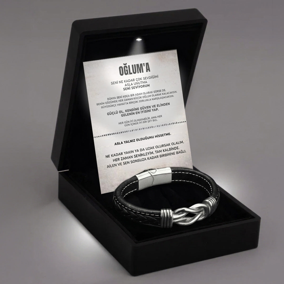 Unendlichkeitsknoten-Armband für Ihren Sohn mit Notiz und Geschenkbox