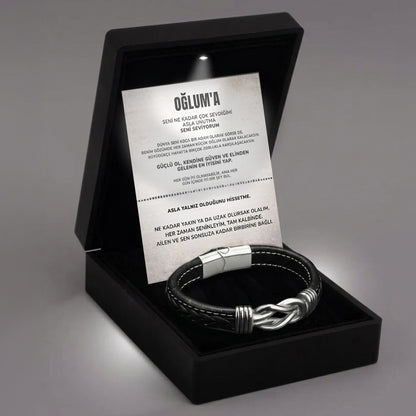 Unendlichkeitsknoten-Armband für Ihren Sohn mit Notiz und Geschenkbox
