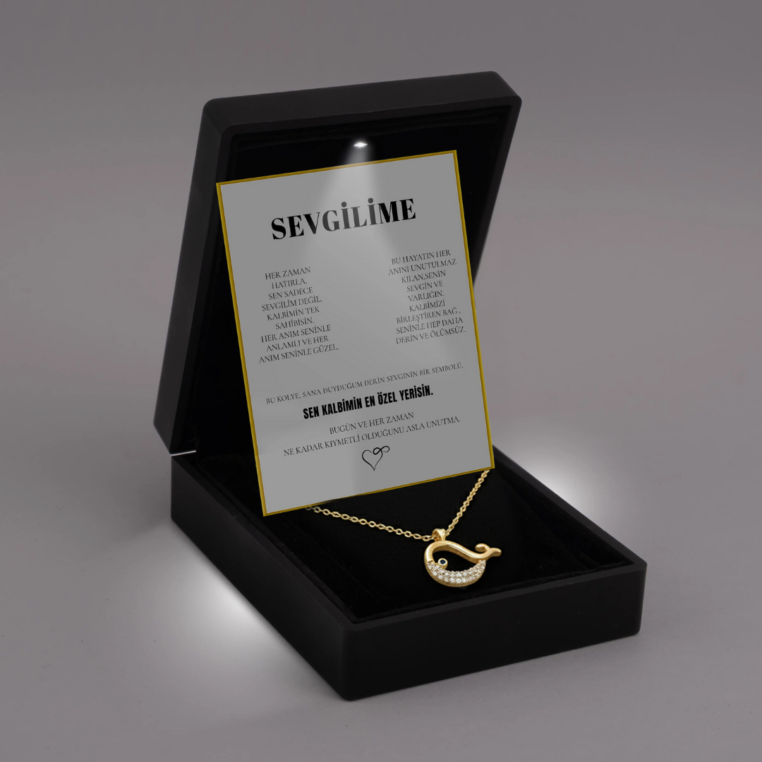 "Sevgilime" Kristal Taşlı Balina Kolye Anlamlı Notlu Kutulu