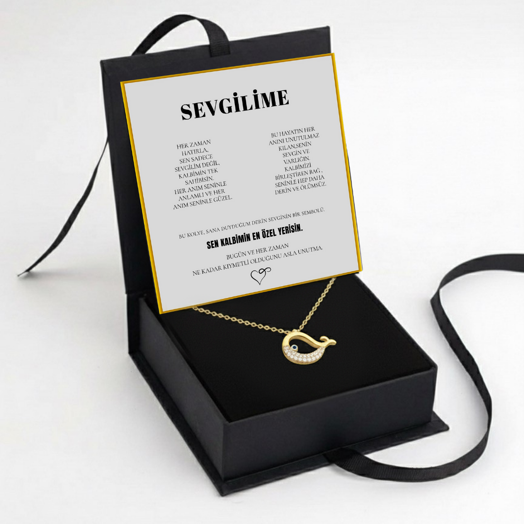 "Sevgilime" Kristal Taşlı Balina Kolye Anlamlı Notlu Kutulu